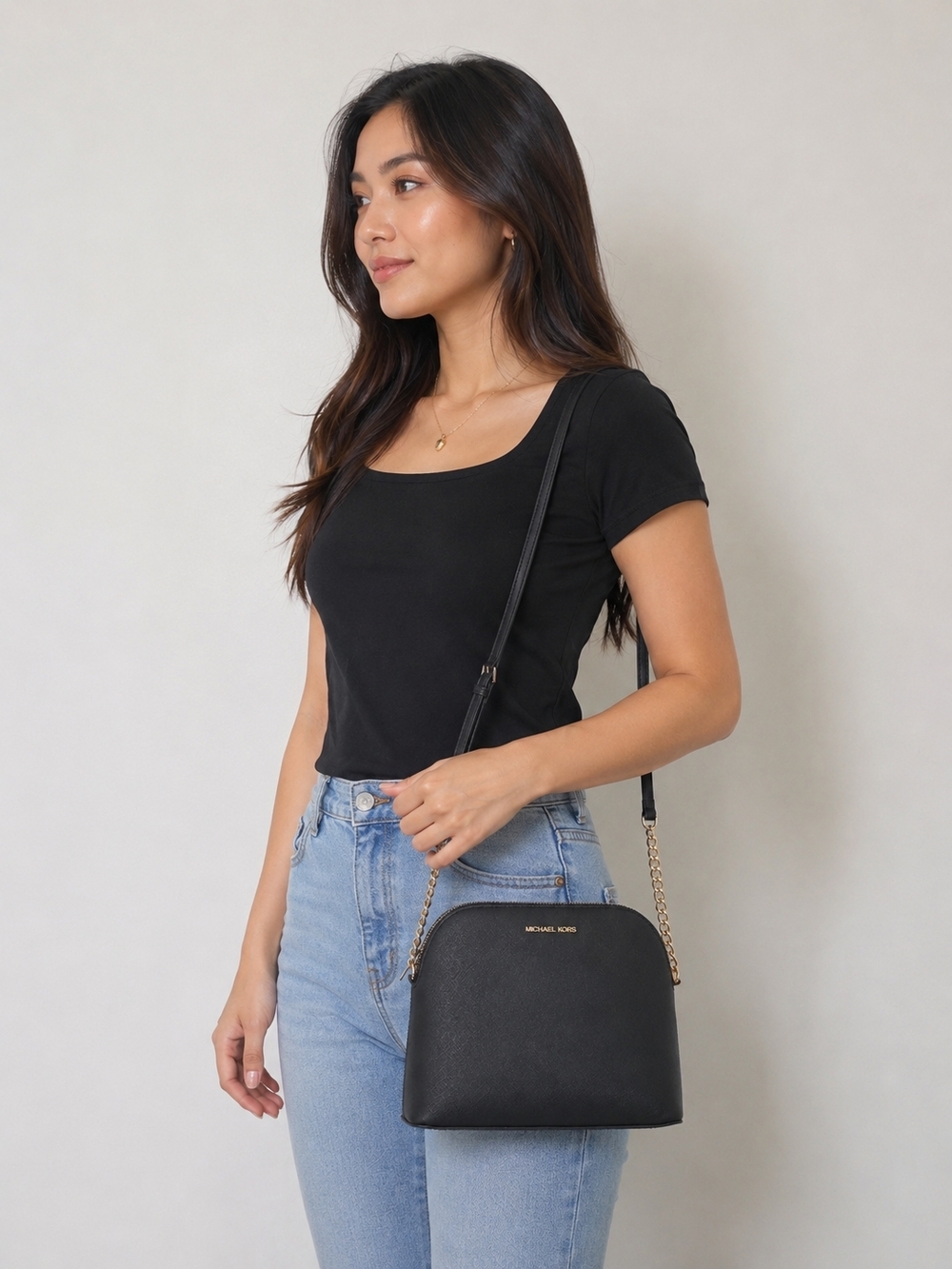 Michael Kors Black Leather Crossbody Bag